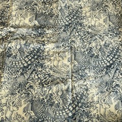 Covey Toile Cream Dark Navy Blue Fowl Peasant Floral Feathers Kathy Hall 2 Y