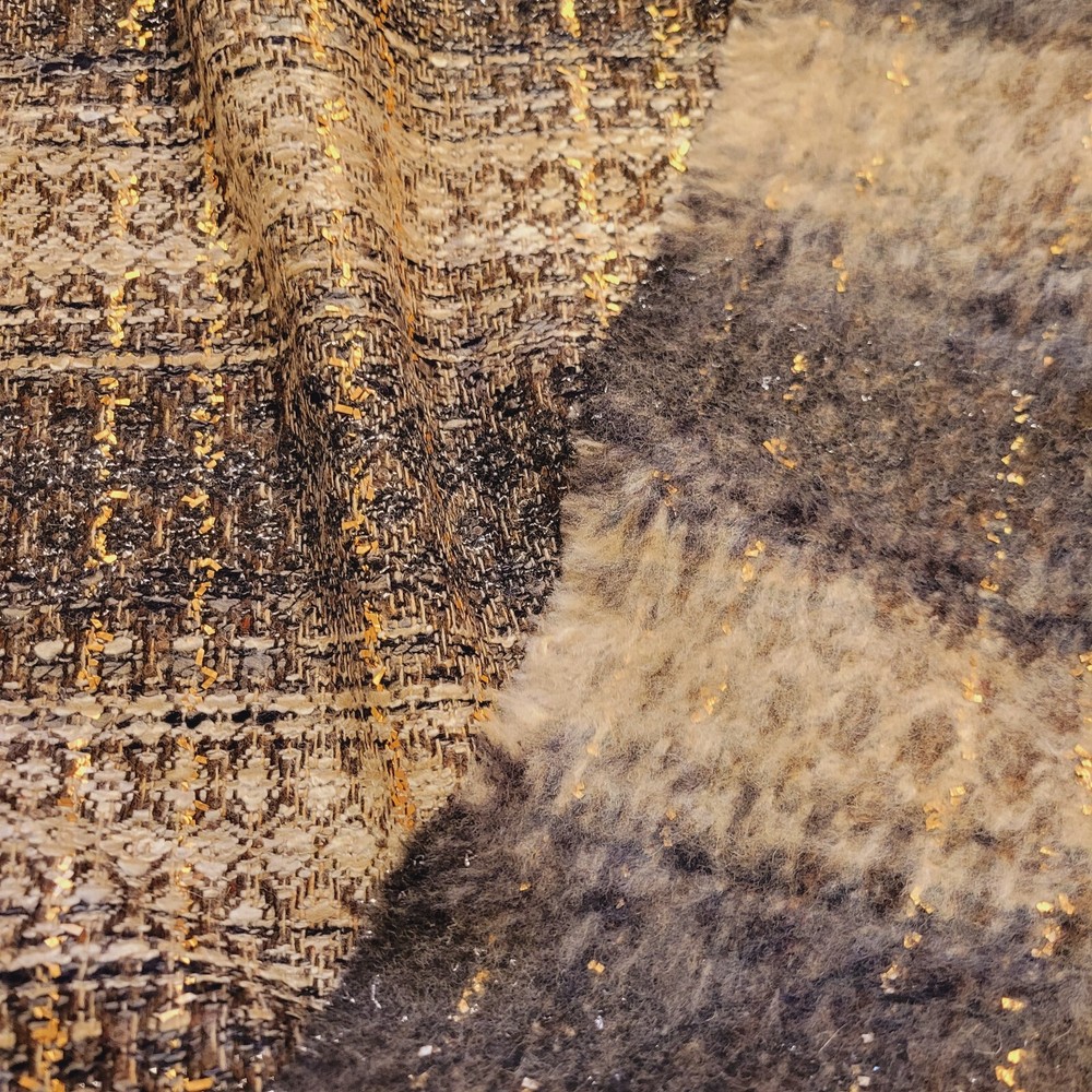 WOW! Felted-Back Flat Boucle Vintage Wool Suiting w/ Gold Threads – Unique, Fab!