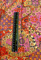 VTG 60-70`s MCM Paisley Tiles Shades of Pinks Orange Black Purple Gold 45″X20″