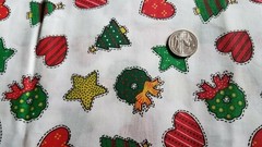 COTTON FABRIC GREEN, RED & YELLOW STARS, TREES, WREATHS & HEARTS ON WHITEL 1YD