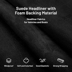 Black Suede Auto Headliner Fabric 96×60 Inches Foam Backing Car Truck RV Roof