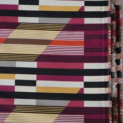 Vintage MCM Upholstery Fabric Linear Geometric Bars, Pink, Yellow, Black 5 yds