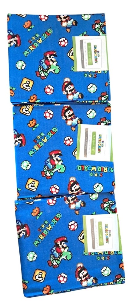Super Mario World Fat Quarter Fabric Bundle 18″ X 21″ 100% Cotton Blue Nintendo