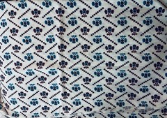 VTG Mid Century Brown & Blue on Wht Floral Knit Fabric Minimal Stretch 56″x 54″