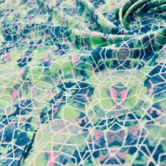 Abstract Geometric Green and Blue Spandex Fabric 4 Way Stretch for Swimwear