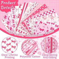 20 PCS 10×10 Inch Pink Bow Quilting Fabric Squares Coquette Precuts Heart