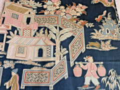 Schumacher Chinois Fabric Remnants Floral Chinoiserie Print Blue Pillows