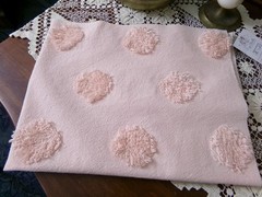 blush pink vtg style chenille bedspread fabric, big dots 18″ x 24″ quilt piece