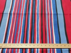 Lemeau VINTAGE Fabric Wide Stripe Red Blue White Black Cotton Canvas BTY