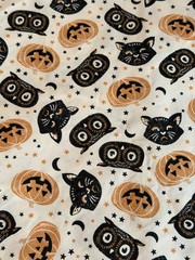 New Joann Halloween Cotton Fabric Black Cats Owls Pumpkins 43” x 140” 3.9 Yds