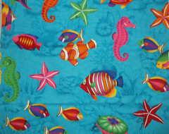 TROPICAL FISH fabric panel 44 x 58 inches turquoise aquarium