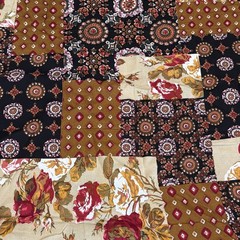 Cotton RAYON 4 Yrds 60” Floral Black Gold Reds Medallions ￼