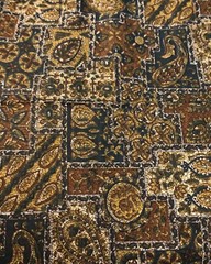 VTG 60 MCM Paisley Tiles Cheater Quilt Shades of Green Blue White Gold BTHY