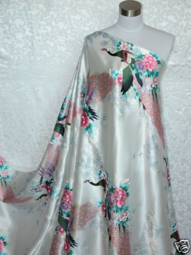 New 100% Silk Charmeuse Fabric Ivory Peacock Per Yard