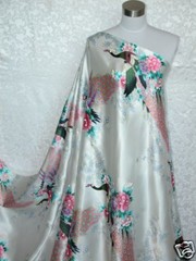 New 100% Silk Charmeuse Fabric Ivory Peacock Per Yard