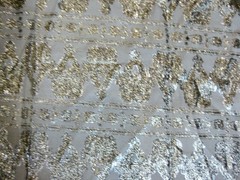 vintage 2-1/2 yd METALLIC & Cotton (?) FABRIC Gold & Silver on Cream 43″w. washd