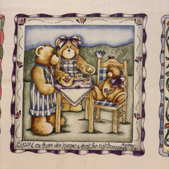 Vintage Dianna Marcum~Beatitude Bears Fabric~Religious~18 Quilt Blocks~6 1/2″ sq