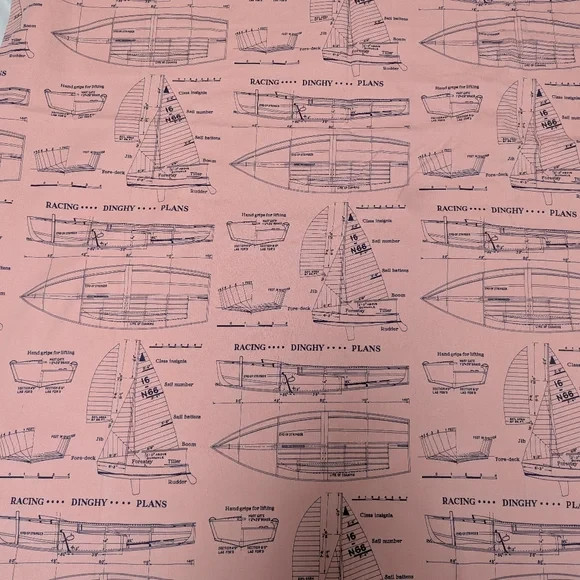 Sailing Racing Dinghy Blue Print Heavy Upholstery Fabric 38″ X 2.75 Yds READ