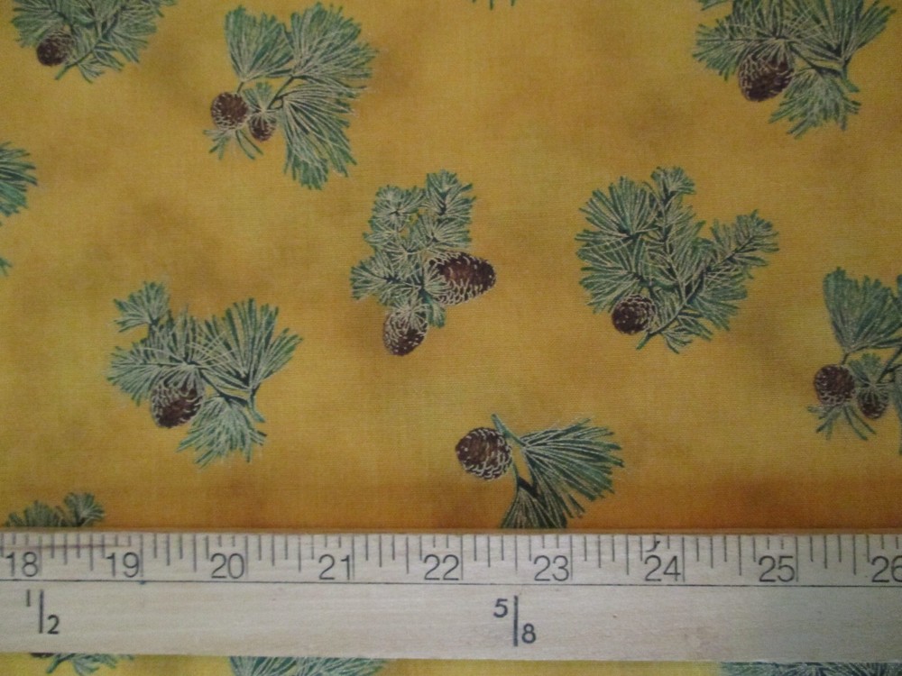 Gold Trimmed Pine Cone by RJR Fabric 100% Cotton By the Yard Burnt Orange
