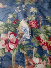 Richloom Platinum Collection Blue Stripe Floral Birds Fabric 6+ Yds NEW Charming