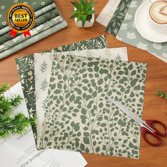 32Pcs Sage Green Floral Cotton Fabric Bundles 10 X 10 Inch Greenery