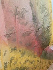 Sheer luminous fabric yellow, green, red gold leaf print 60 in x 1 yard Fall
