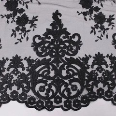 Teagan BLACK Damask Design Embroidered on Mesh Lace Fabric by the Yard – 10027