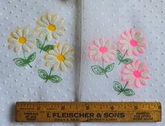 Mixed lot of flocked sheer floral fabric, pink yellow aqua blue, sizes in photos