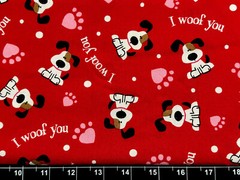 Tina Scrap 9″x19″ Heart Paws Dog Puppy I Woof You Valentines Love FABRIC COTTON