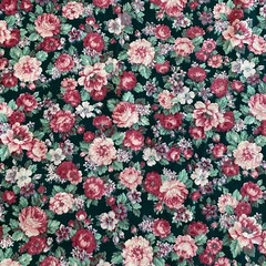 2.5 YD Vintage Floral Fabric Dark Green Cotton Joan Kessler