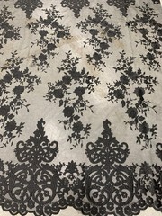 Teagan BLACK Damask Design Embroidered on Mesh Lace Fabric by the Yard – 10027