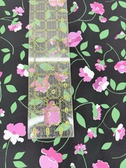 Vintage Whitney Original Design Laurel Black Pink Flower Fabric 2 Yards