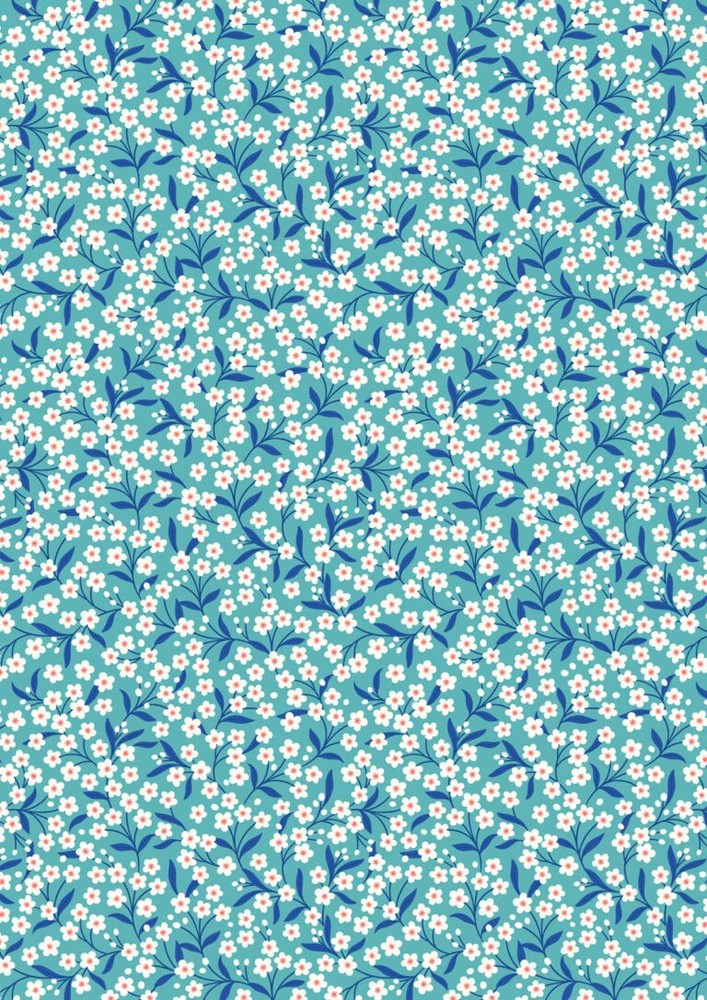 LEWIS & IRENE – Boho Blooms – Turquoise & Blue – Flower Sprigs ,1/4 yard
