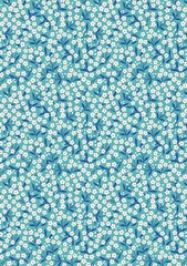 LEWIS & IRENE – Boho Blooms – Turquoise & Blue – Flower Sprigs ,1/4 yard