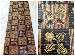 Fabric African Tribal Black Orange Folk Art Figures Squares 4.9 Yards Material