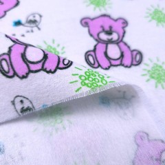Purple Shaggy Teddy Bears Print Cotton Flannel Fabric 45″ By Yard Baby Birds