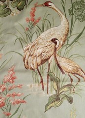 THIBAUT Green Heron Birds CASTLE PINE CUMBERLAND 25″ Square Cotton Sateen Fabric