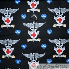 BonEful FABRIC FQ Cotton Quilt Black Red White Blue American Dr Nurse 911 Medic