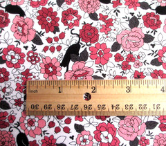 Black Cat Silhouettes with Red and Pink Flowers Oxford Cotton Fabric BTHY