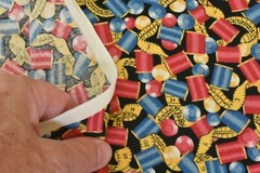 By 1/2 Yd, Vintage, Red Blue Gold Sewing Notions Cotton, Fabric Traditions,P5914