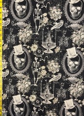 Nevermore Evermore Black Michael Miller Fabric skeletons raven flowers