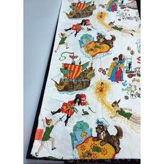 Vtg 1950s Peter Pan Neverland Barkcloth Fabric 61×44 MCM Rare Novelty Textile