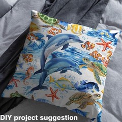 Manfei Marine Animals Sea Turtles Fish Starfish Waterproof Fabric By The Yard