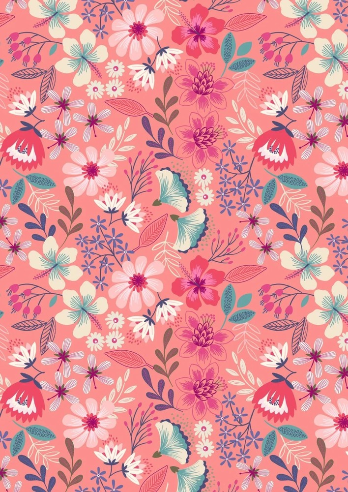 Summer Floral on Dark Blush Cotton Fabric Lewis & Irene 44″x99″ (2.75 Yards)