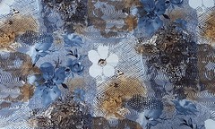 Cotton Twill Spandex Blue Brown Flower Print Fabric By Yard European Made