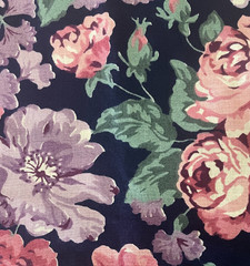 Vintage Wamsutta Cabbage Rose Floral Fabric 44″ x 3yds & 35″ Purple Pink Cotton
