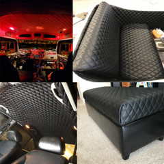 Thick PU Leather Fabric Diamond Check Foam Backing Quilted for Vehicle Interior