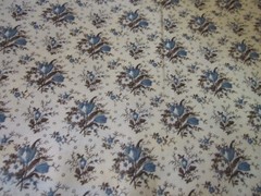 F7324, Judie Rothermel, c.1850-1860, 19th Century, 1 yard, blue tulips on cream,