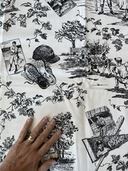 Vintage Baseball Motif Black Cream Toile Decorator Fabric 1.5 yds x56″