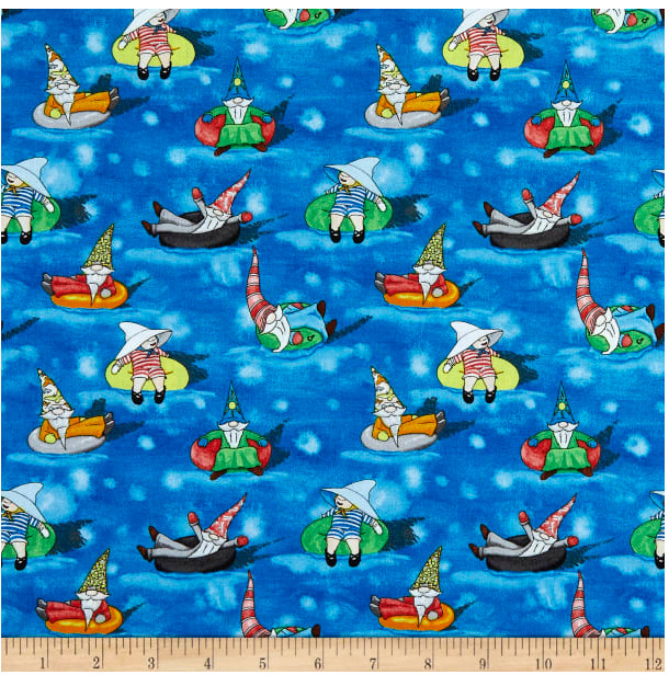 BTY Hangin’ With My Gnomies Waterpark Blue Print 100% Cotton Quilt Fabric YARD